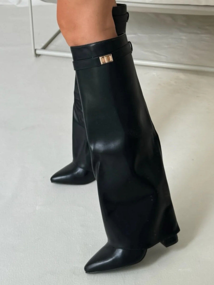Elegante Damenstiefel aus hochwertigem Suede mit goldenen Akzenten