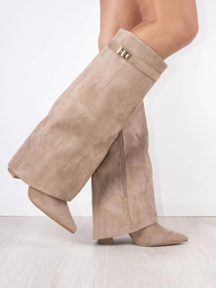Elegante Damenstiefel aus hochwertigem Suede mit goldenen Akzenten