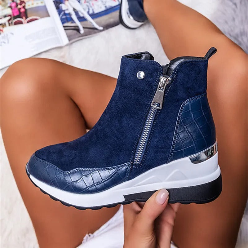 Damen Stiefeletten | Keil-Sneaker mit Reißverschluss & Plateausohle