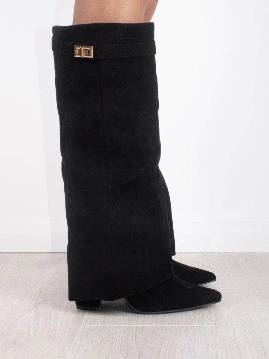 Elegante Damenstiefel aus hochwertigem Suede mit goldenen Akzenten